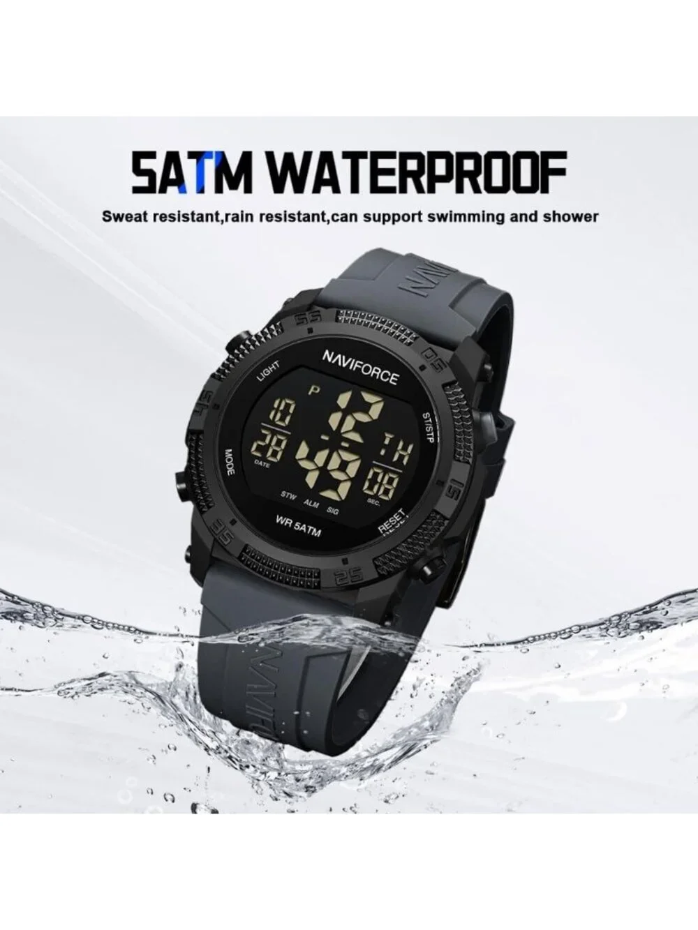 Unisex Grey Analog Quartz Rubber Strap Sports Waterproof Digital Wrist Watch